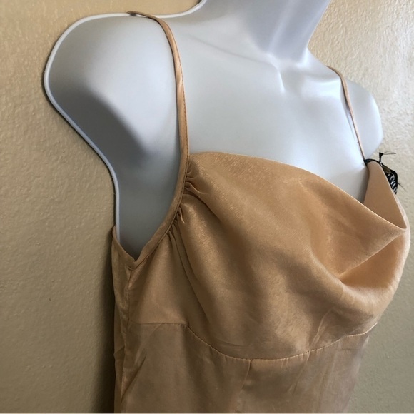 PrettyLittleThing Champagne Satin Cowl Ruched Side Strappy Bodycon Dress Sz 4 - Picture 3 of 16